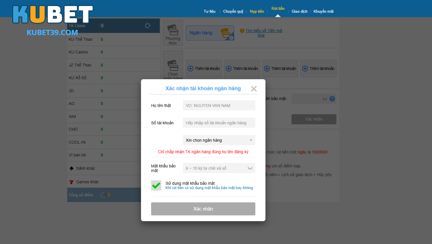 Điều kiện cần thiết để rút tiền Kubet nhanh chóng và đúng luật